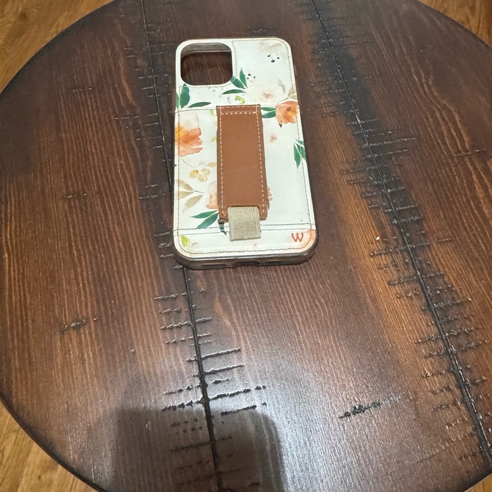 iPhone 13 Pro  Floral Phone Case with Brown Strap